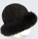 Diamond Cable Knit Hat with Fur