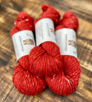 Bright Red with White 80% Alpaca 10% Merino 10% Bamboo 3 Ply Sport Wt Yarn