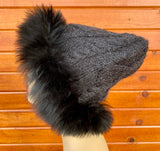 Diamond Cable Knit Hat with Fur